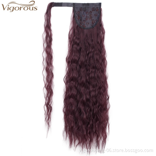 Vigorous 22 Inch Magic Paste Curly Ponytail Heat Resistant Long Wavy Hairpiece Synthetic Hair Extension for Women Girls Lady